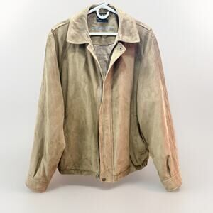 VTG CLAIBORNE OUTERWEAR Camel Brown Flight Bomber Barn Jacket Sueded Full Zip LG